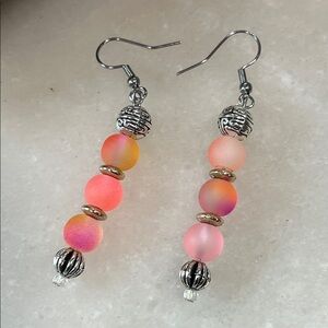 Vibrant Pink Quartz and Silver Beaded Earrings